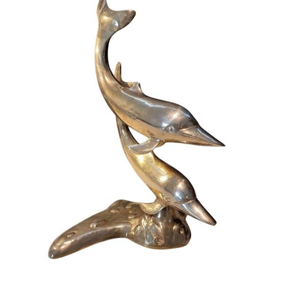 Vintage Brass Swimming Dolphins Sculpture Whimisical Statues - Picture 4 of 11